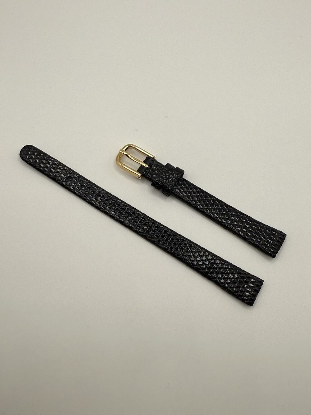 10mm KREISLER Genuine Lizard Black NOS Vintage Watch Band & Gold-Tone Buckle